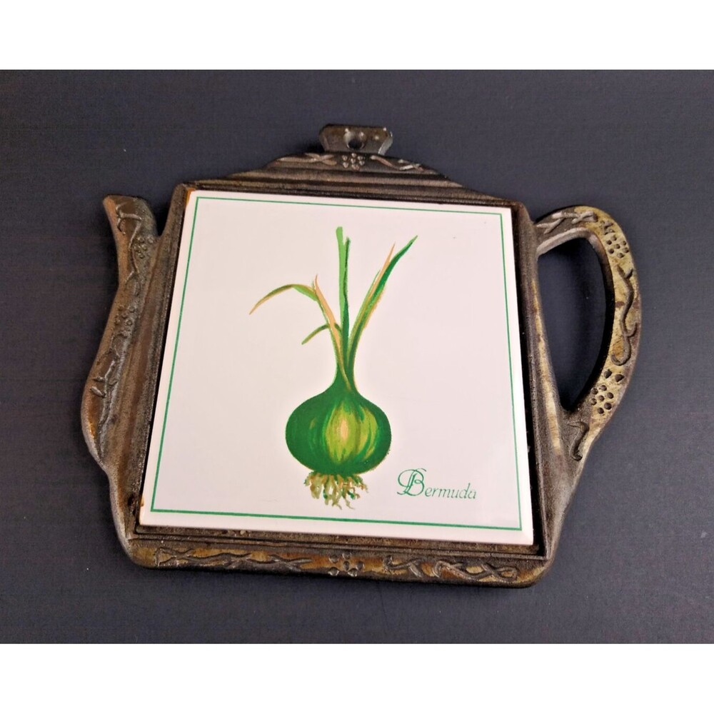 Vintage Cast Iron Trivet Teapot Shape Bermuda Green Onion Sri Lanka Wall tiles